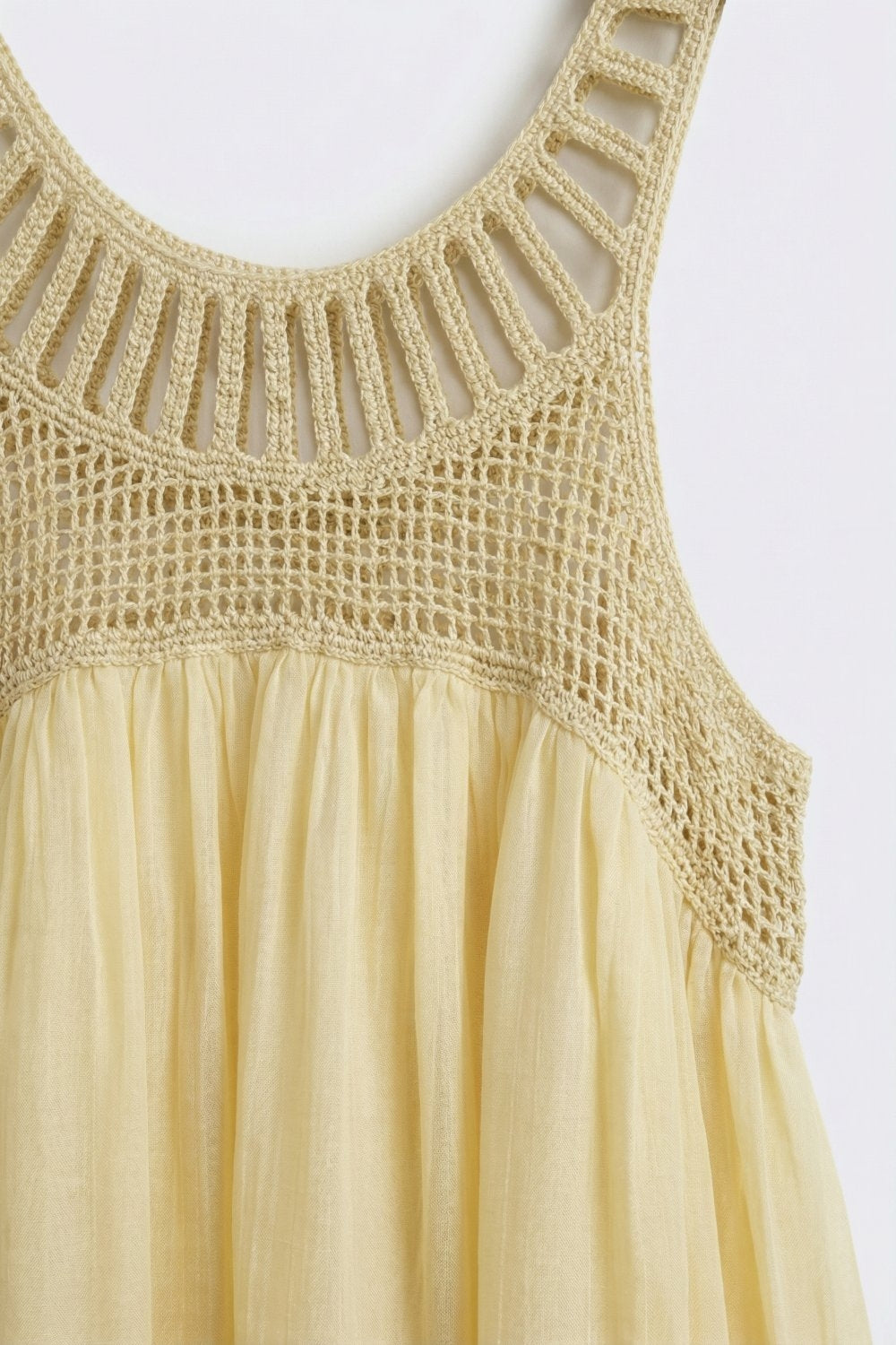 Robe Maxi à Empiècement Crochet Jaune avec Jupe Fluide
