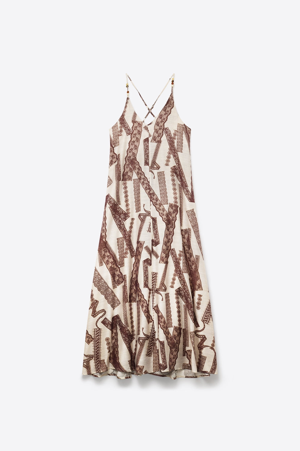 Robe Maxi Flottante Imprimée Crème et Marron