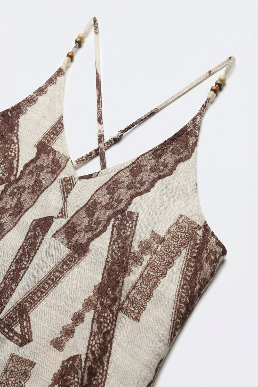 Robe Maxi Flottante Imprimée Crème et Marron