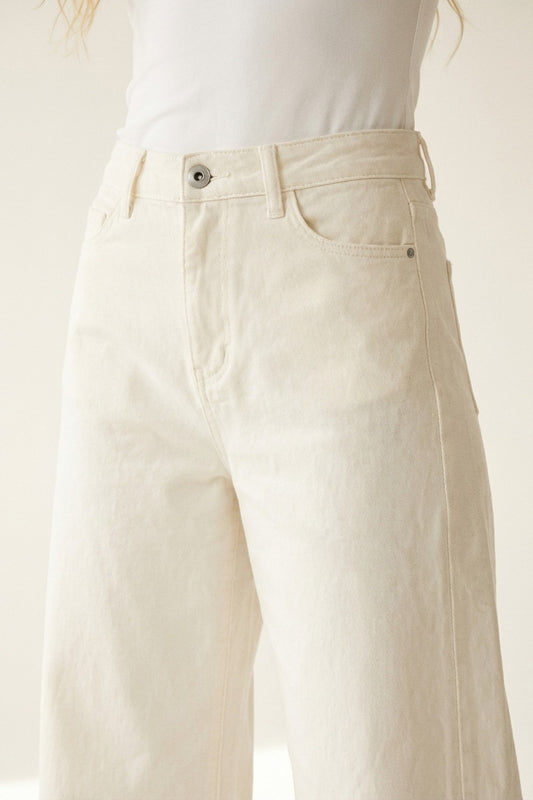 Pantalon extra-large en sergé de coton élastique de couleur blanche