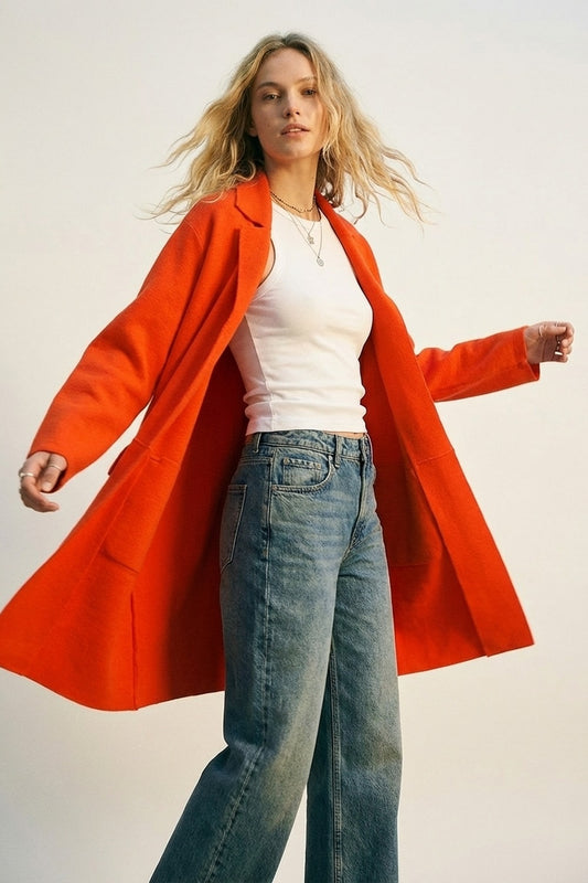 Cardigan maxi à col oversize en orange
