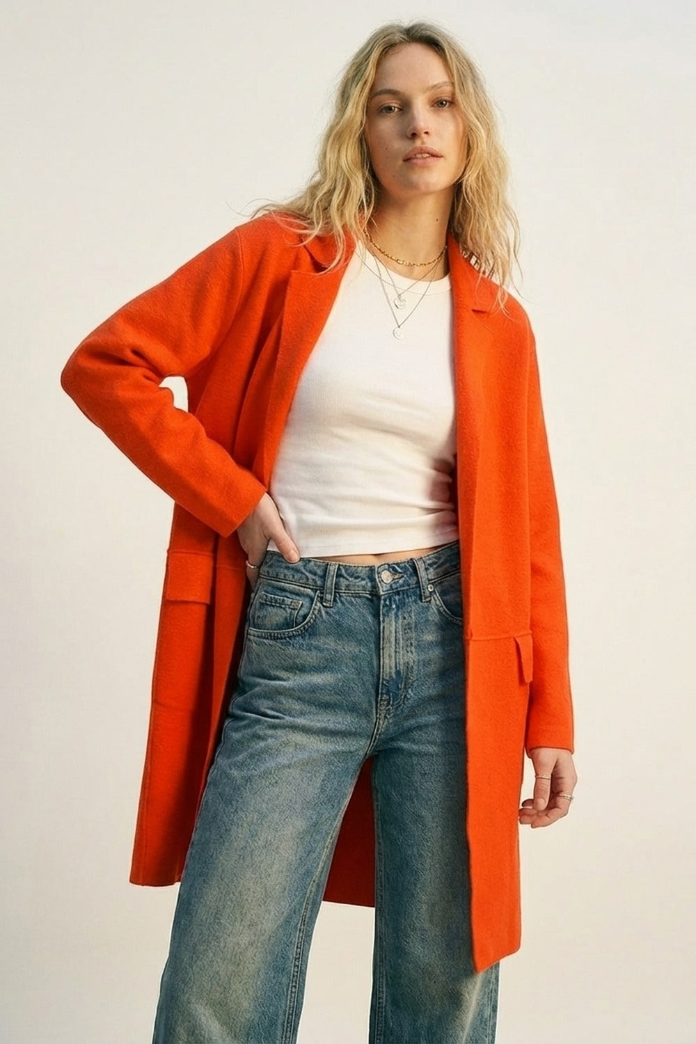 Cardigan maxi à col oversize en orange