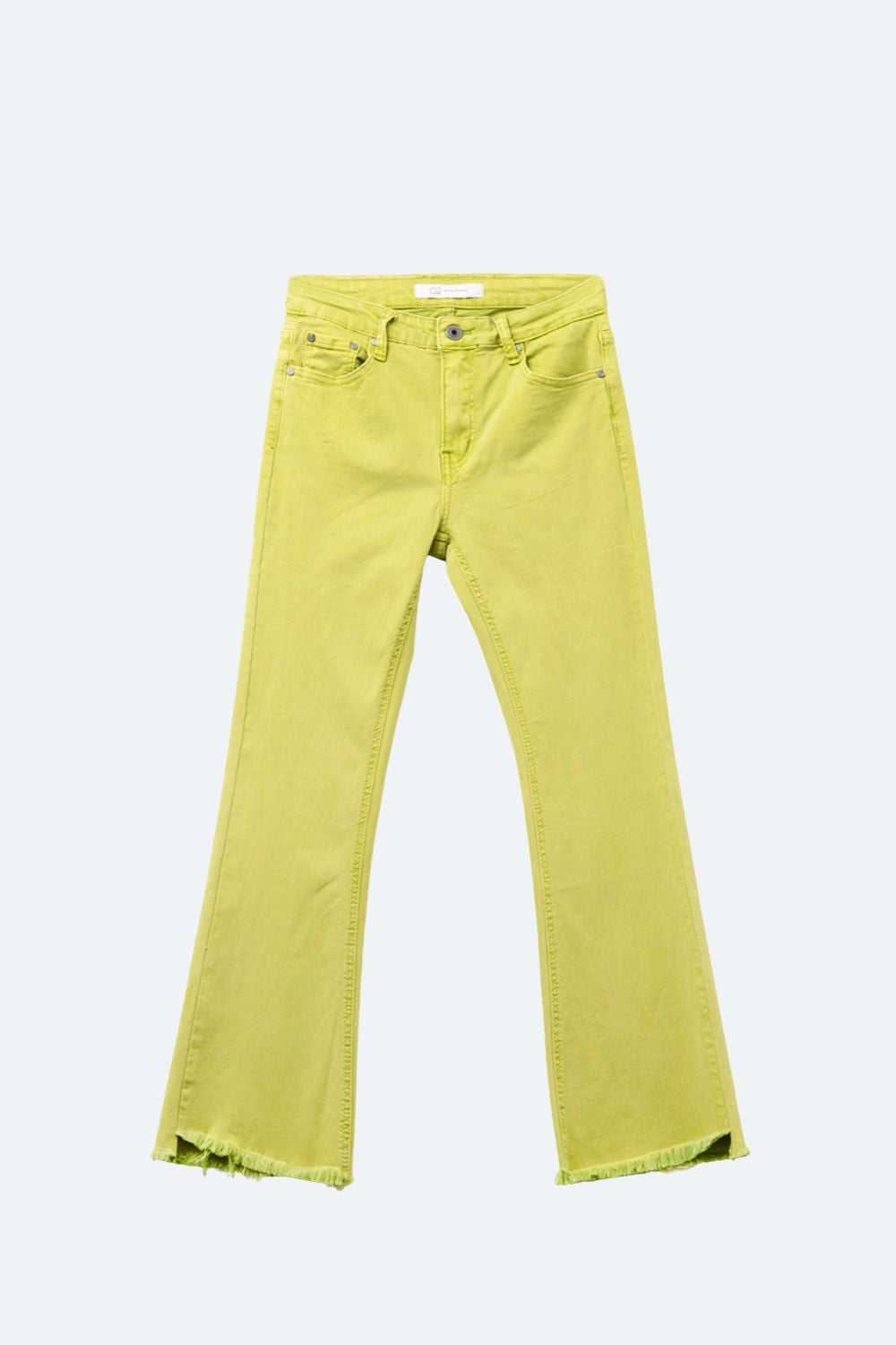 Jeans évasés avec bord brut en couleur citron vert