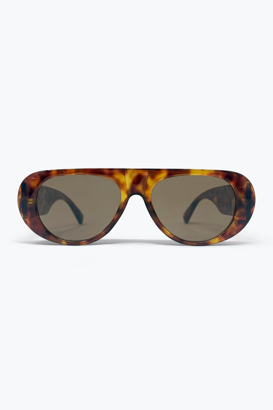 Lunettes de soleil pour femmes à monture surdimensionnée marron tortue
