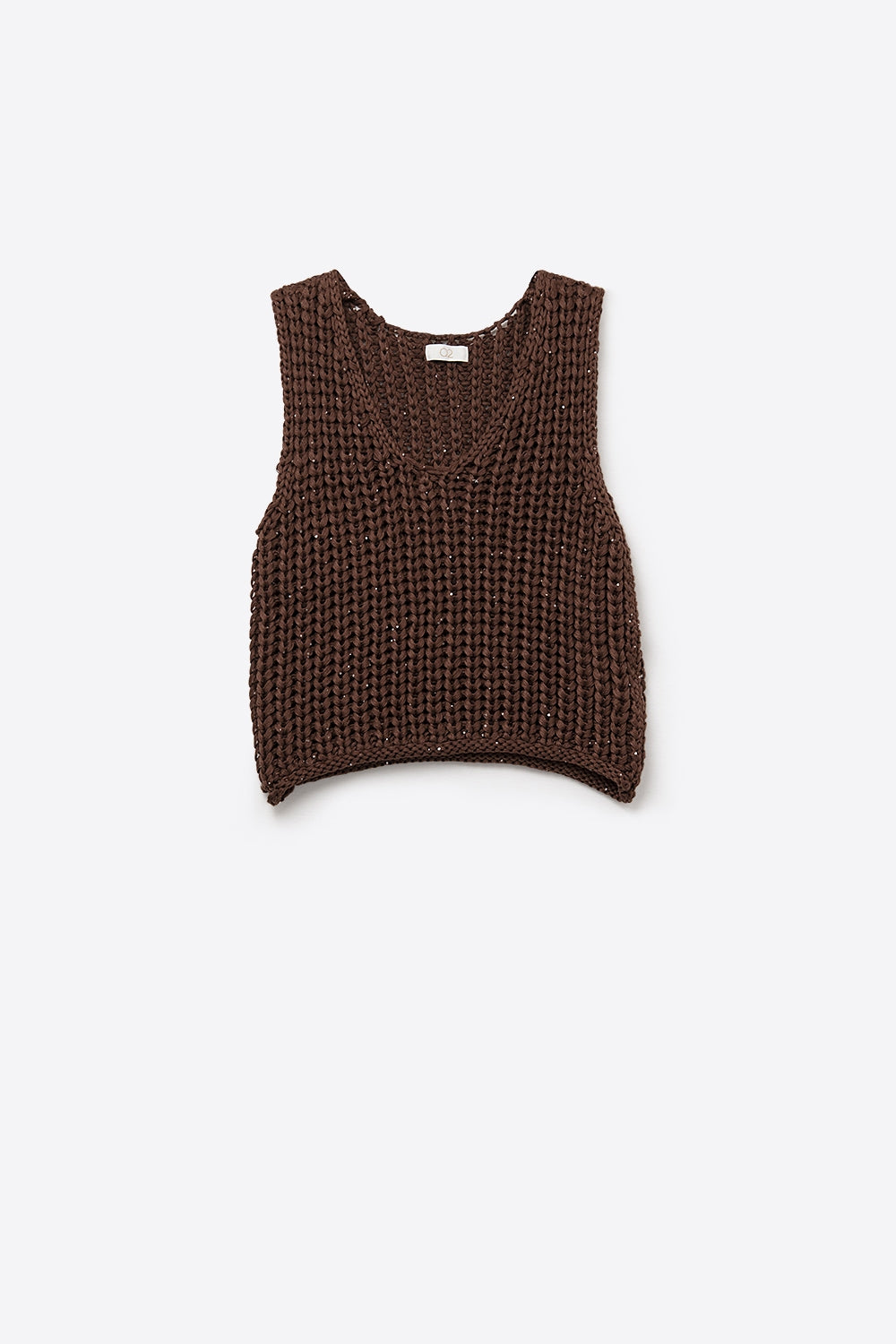 Gilet en maille à col en V marron épais
