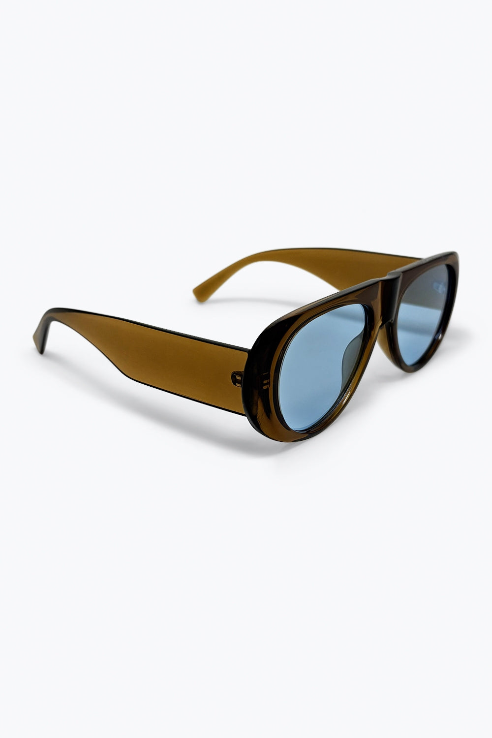 Lunettes de soleil surdimensionnées à monture marron et verres bleus