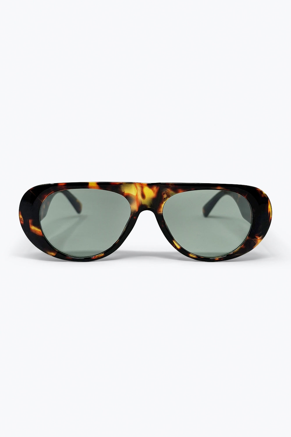 Lunettes de soleil ovales larges avec monture écaille de tortue et verres verts