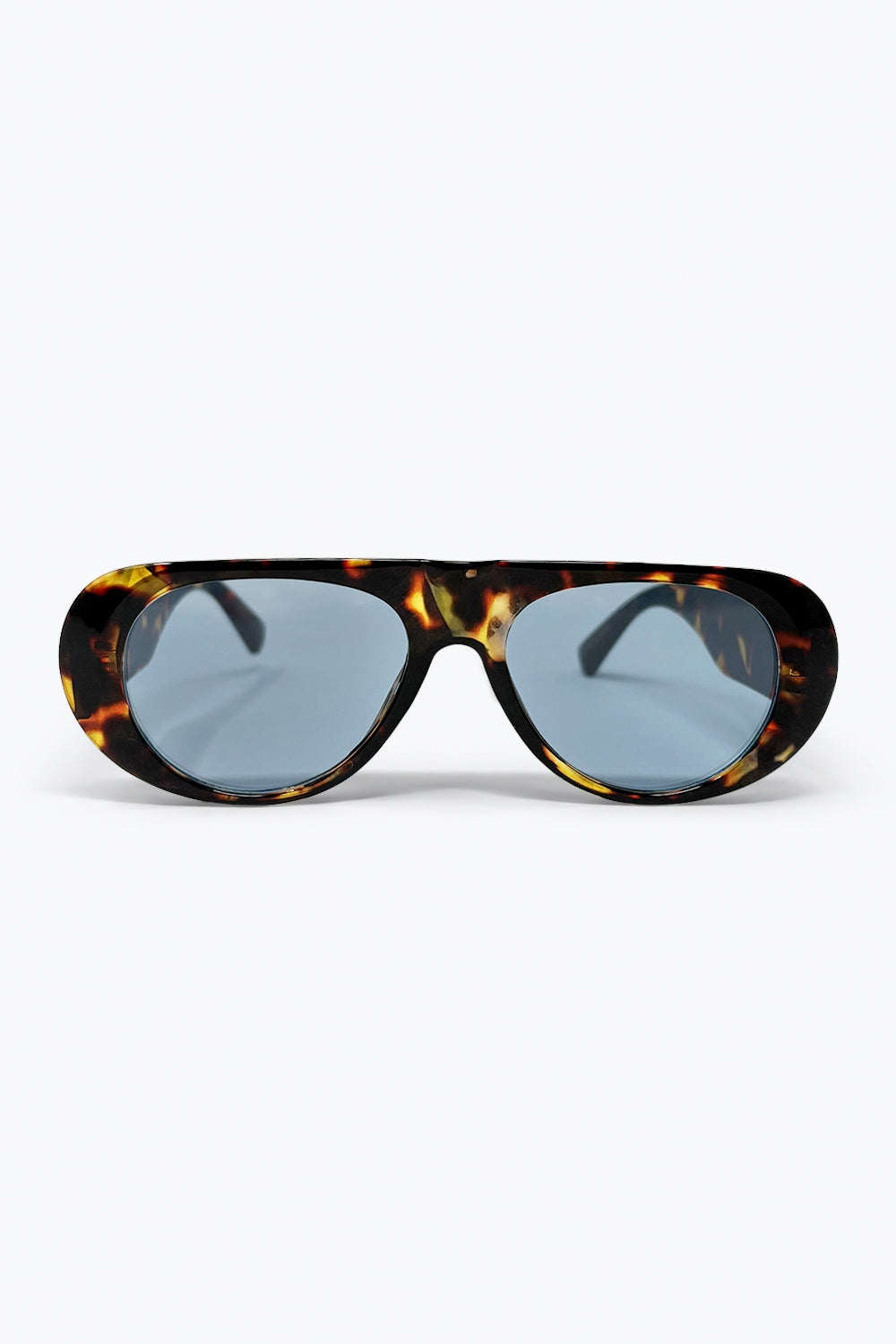 Lunettes de Soleil Rondes à Monture Écaille avec Verres Bleus
