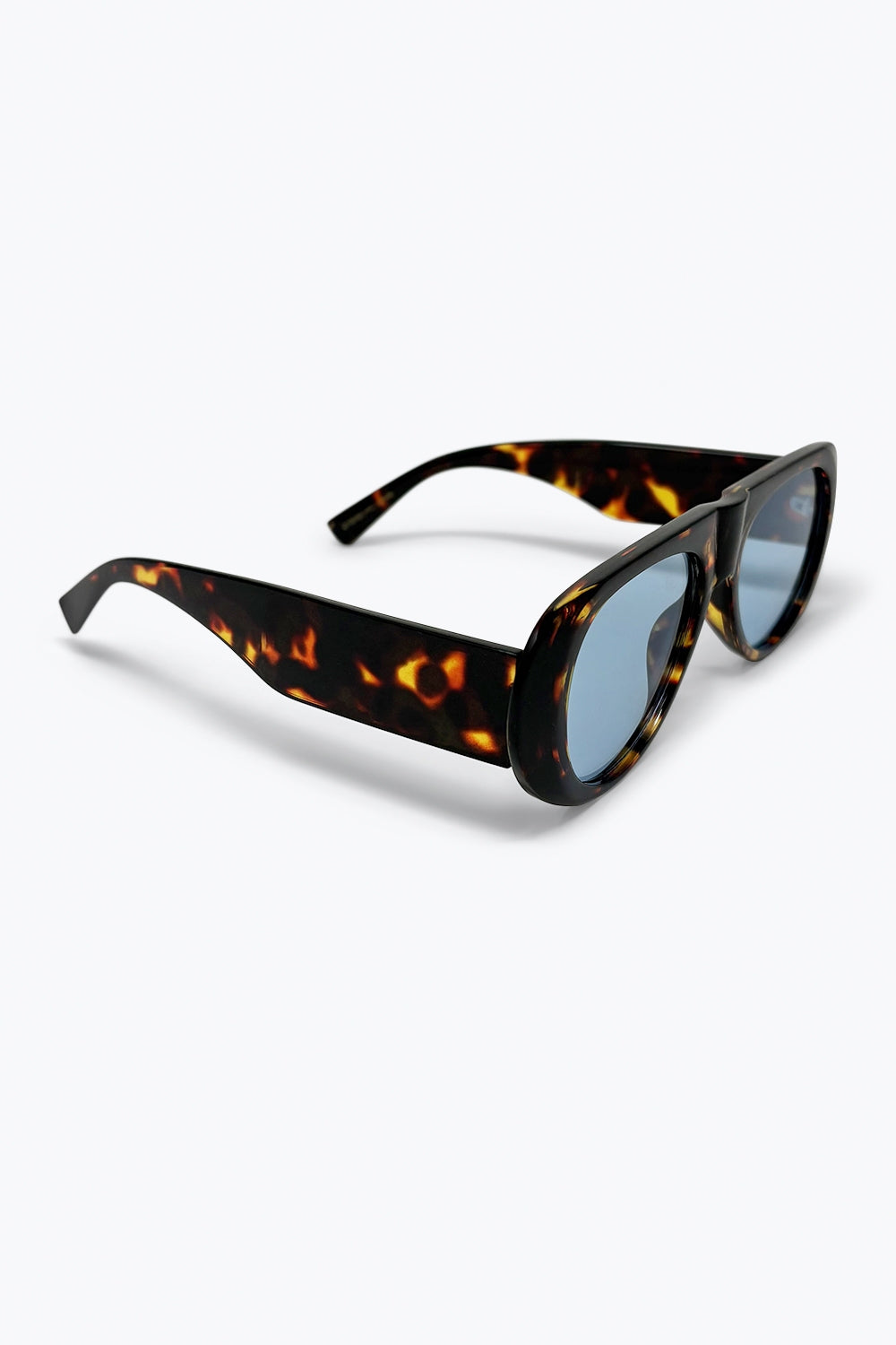 Lunettes de Soleil Rondes à Monture Écaille avec Verres Bleus