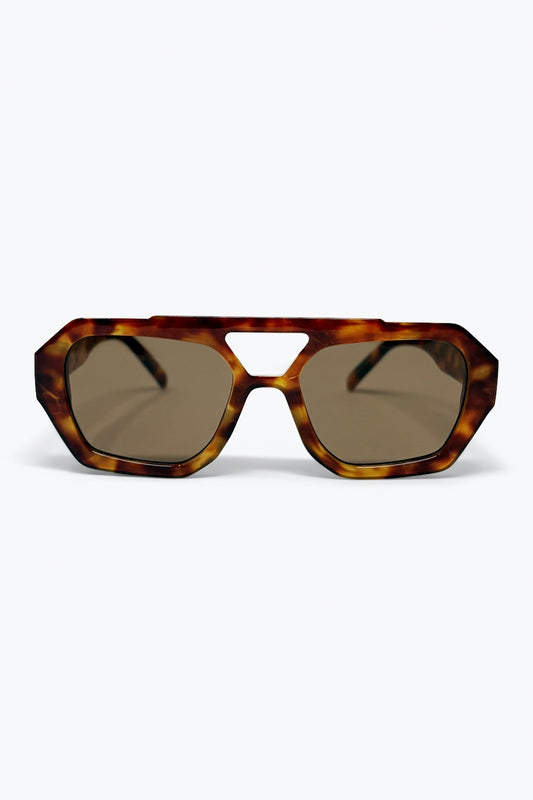 Lunettes de soleil à monture géométrique marron écaille de tortue