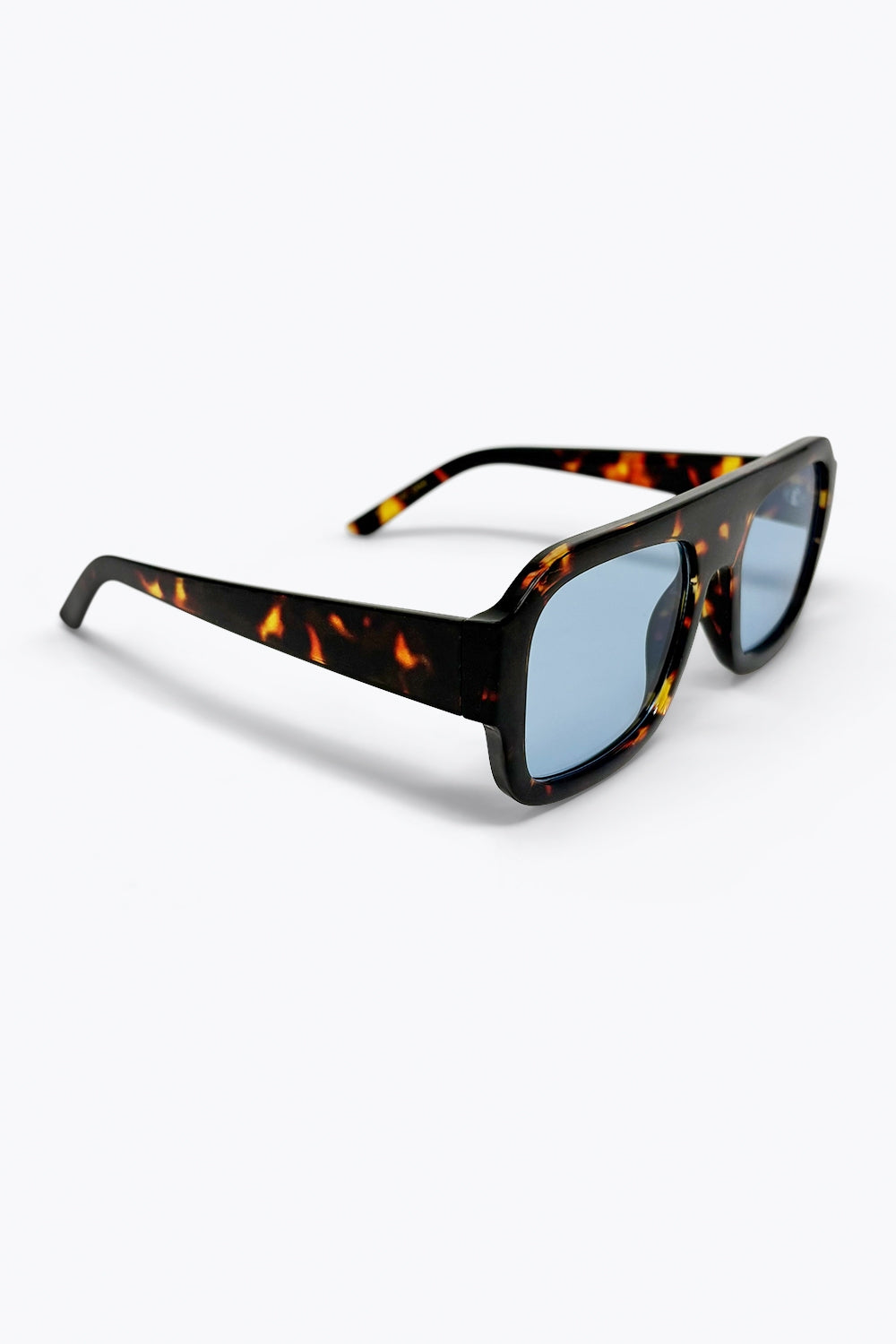 Lunettes de soleil carrées à monture écaille et verres bleus