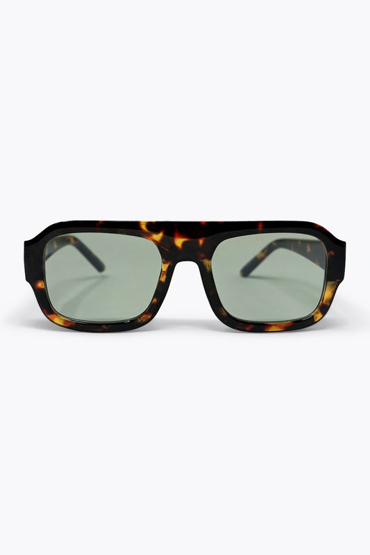 Lunettes de soleil à monture carrée écaille de tortue avec teinte verte