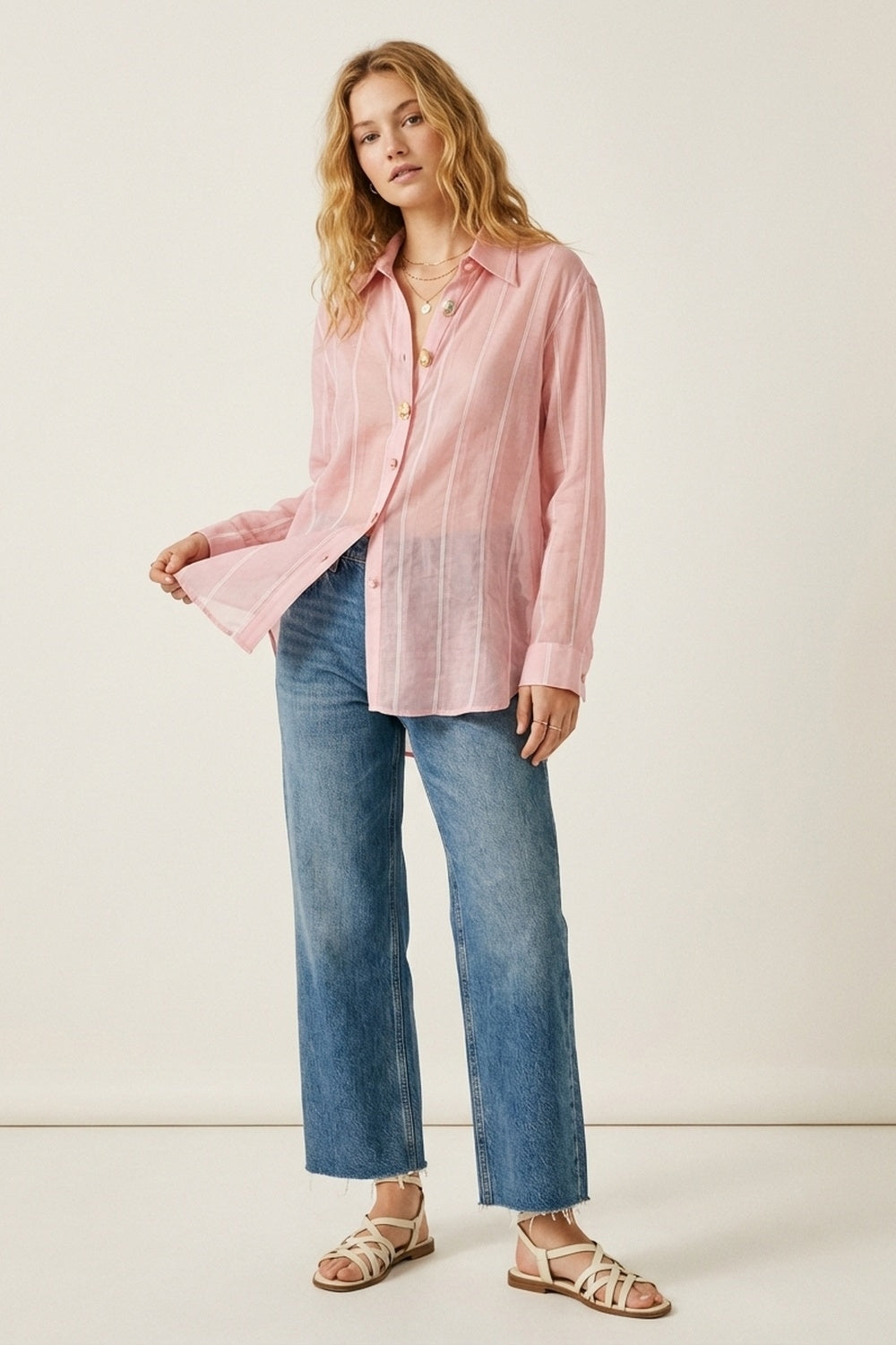 Chemise Rose Transparente à Boutons Vintage
