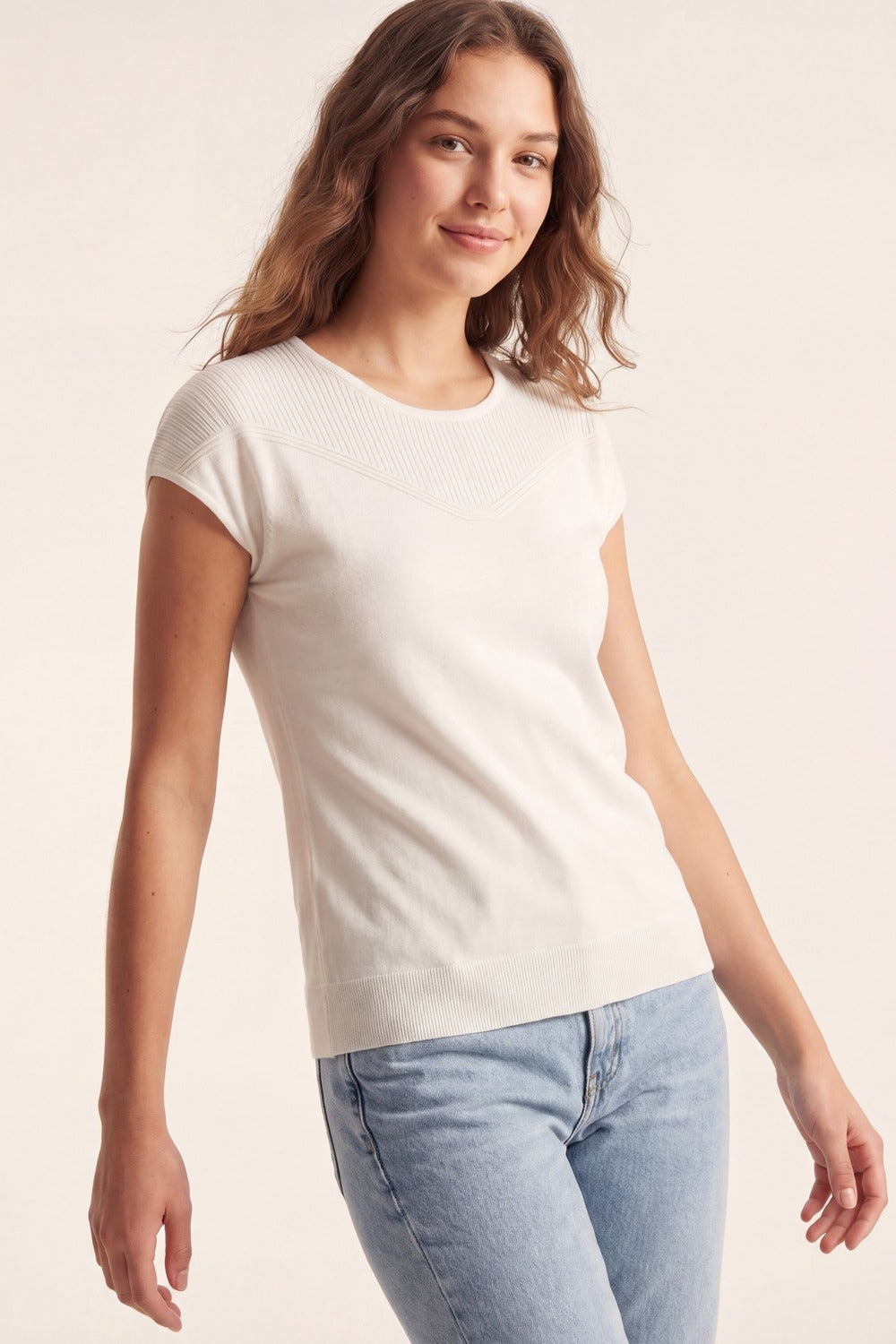 pull à manches courtes en tricot blanc avec détail texturé
