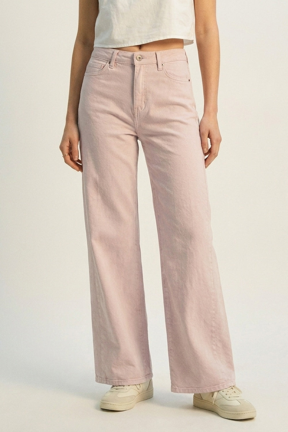 Pantalon large rose clair en sergé léger