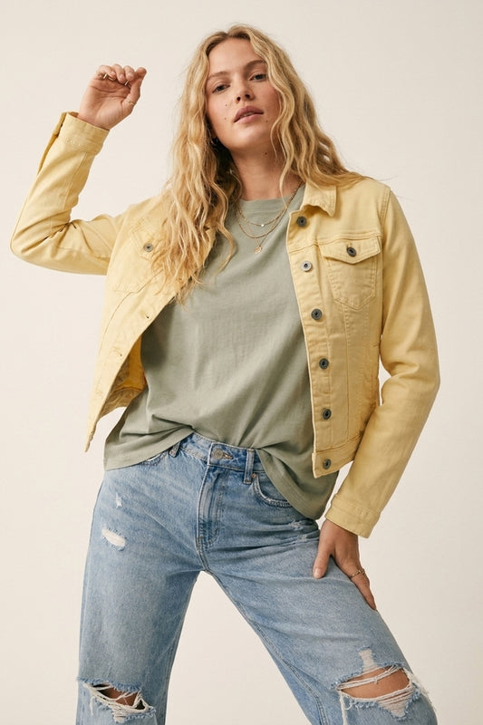 Veste en Jean Jaune Beurre avec Boutons sur le Devant