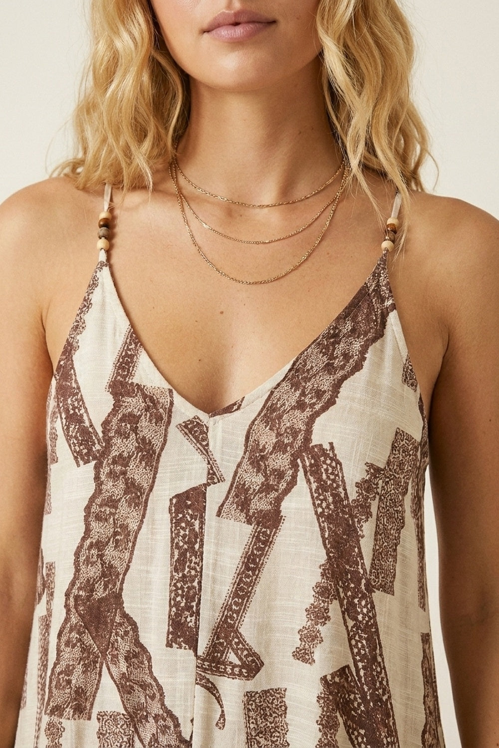 Robe Maxi Flottante Imprimée Crème et Marron
