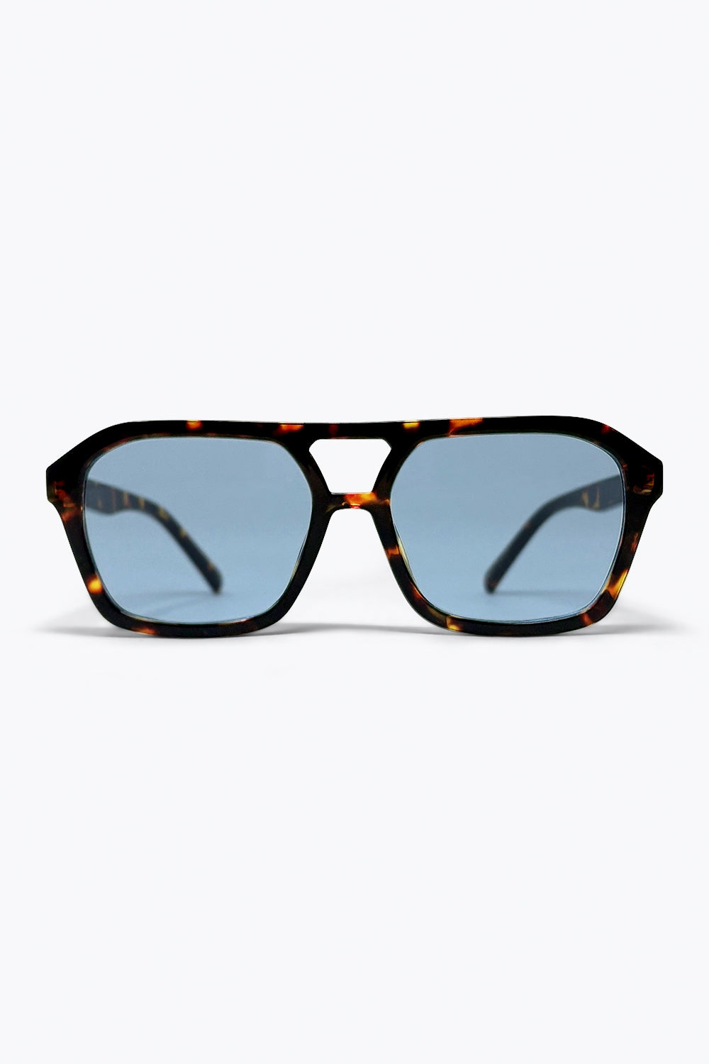 Lunettes de soleil aviateur marron écaille avec verres bleus
