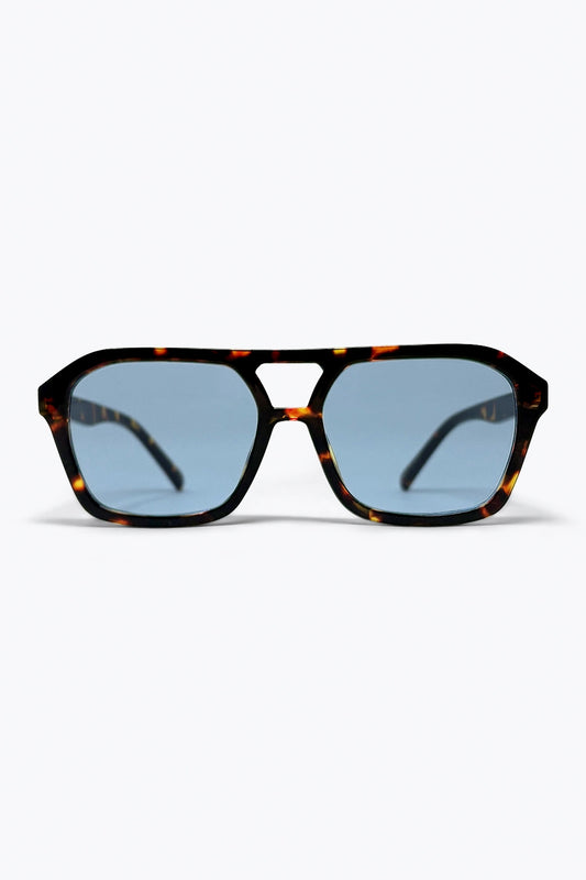 Lunettes de soleil aviateur marron écaille avec verres bleus