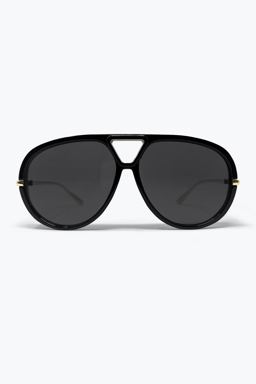 Lunettes de soleil aviateur surdimensionnées noires avec détails dorés