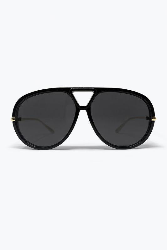 Lunettes de soleil aviateur surdimensionnées noires avec détails dorés