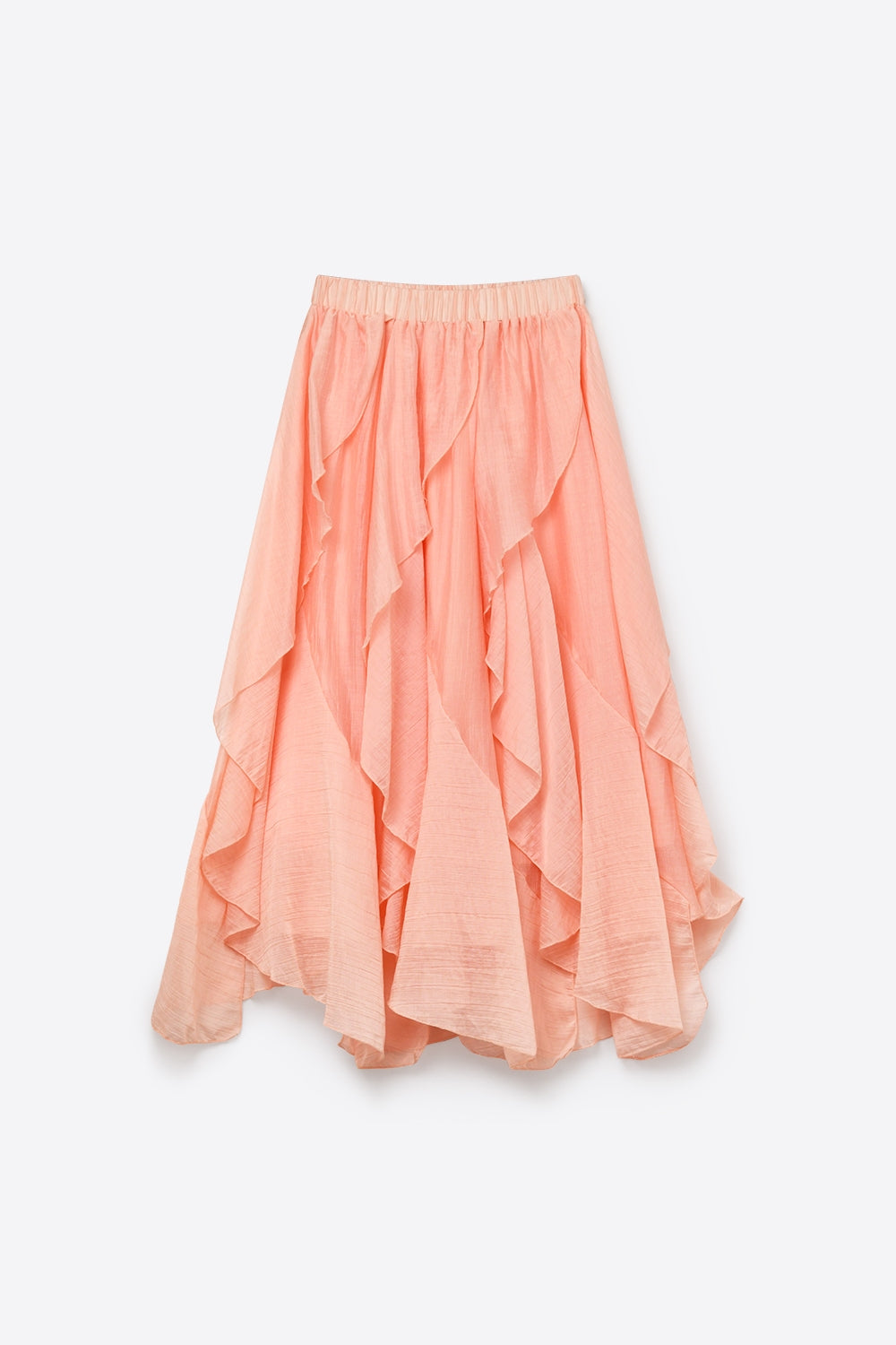 Jupe midi asymétrique à volants en tissu léger rose