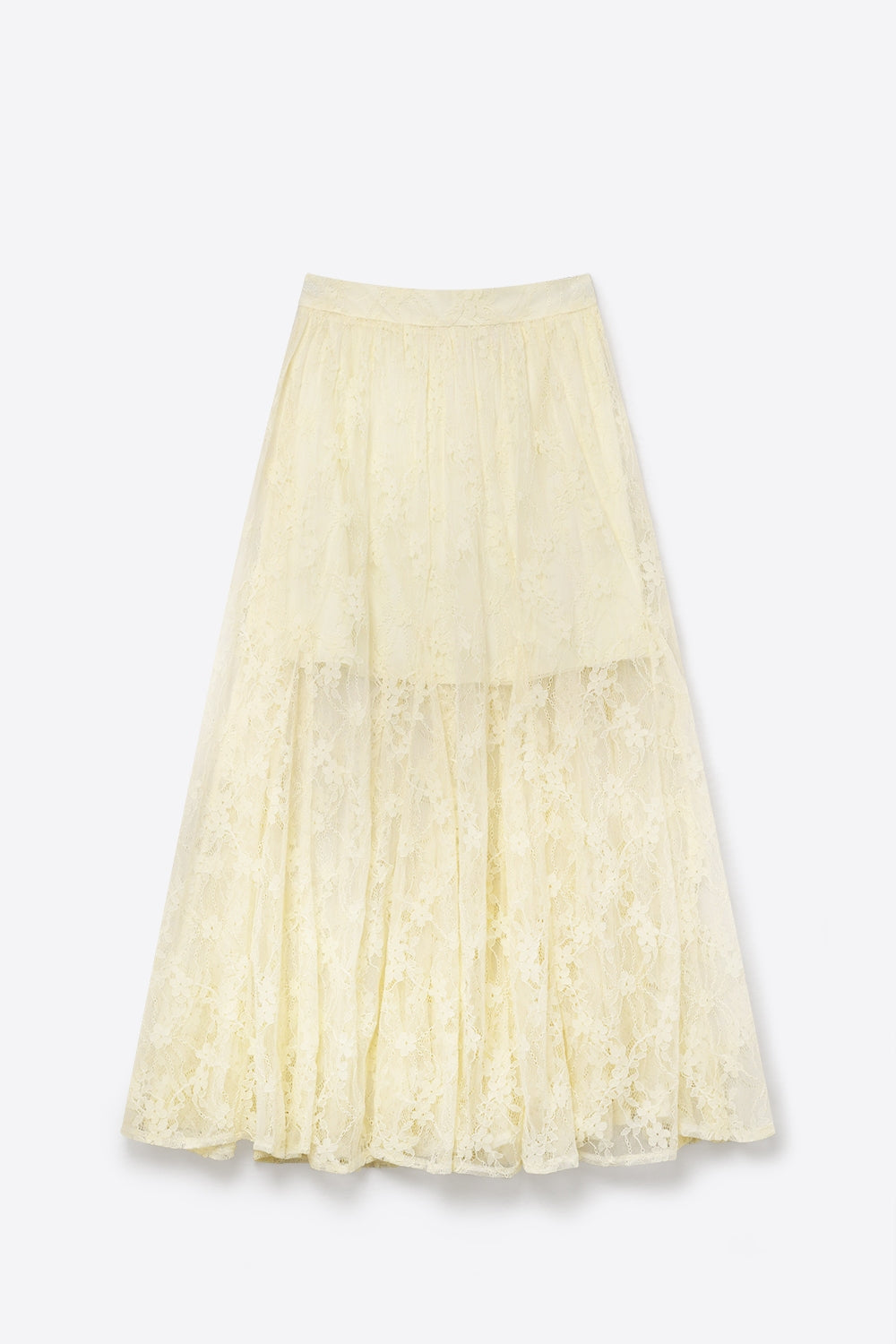 Jupe longue en dentelle florale crème avec taille élastique