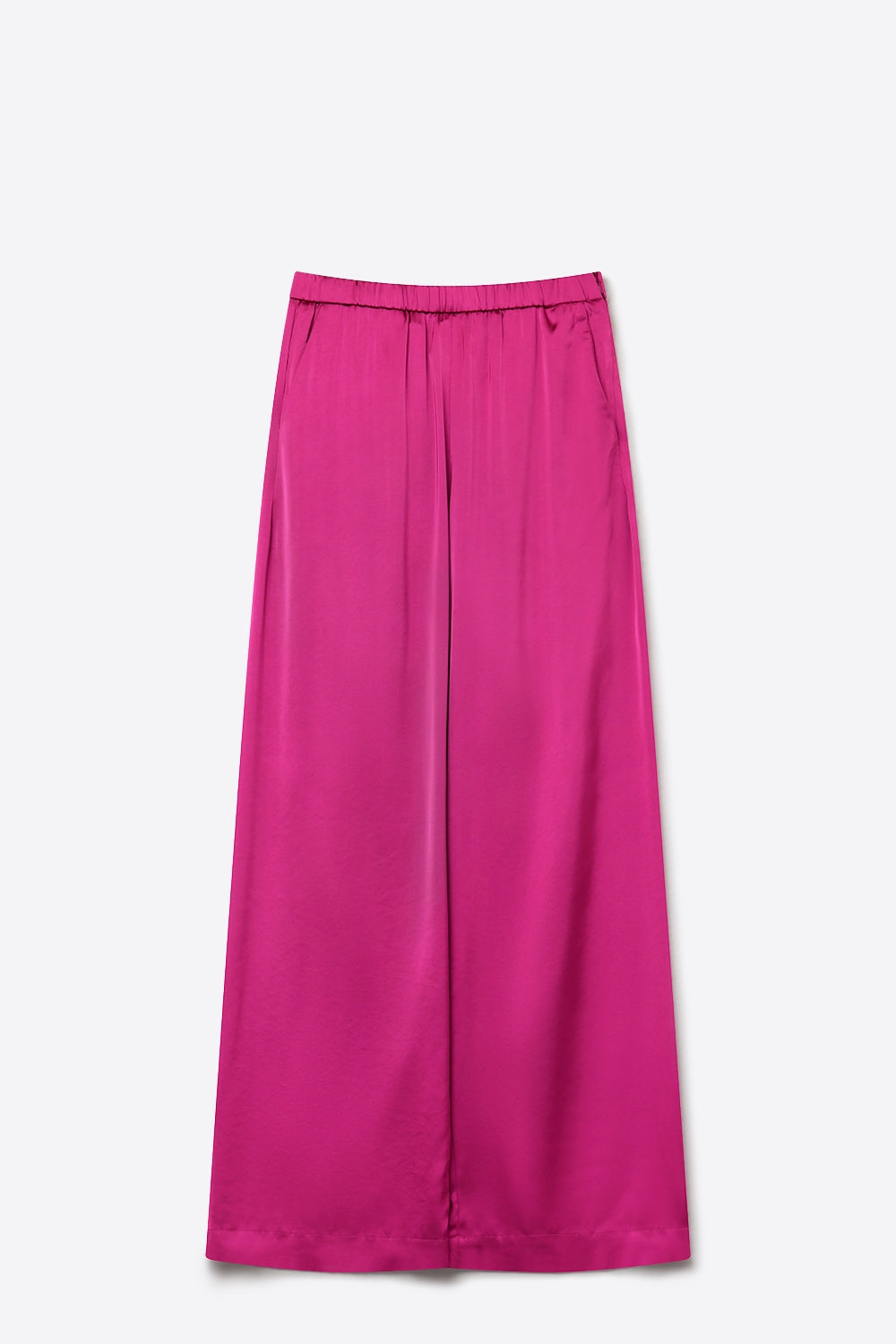 Pantalon large en satin léger fuchsia à taille élastique