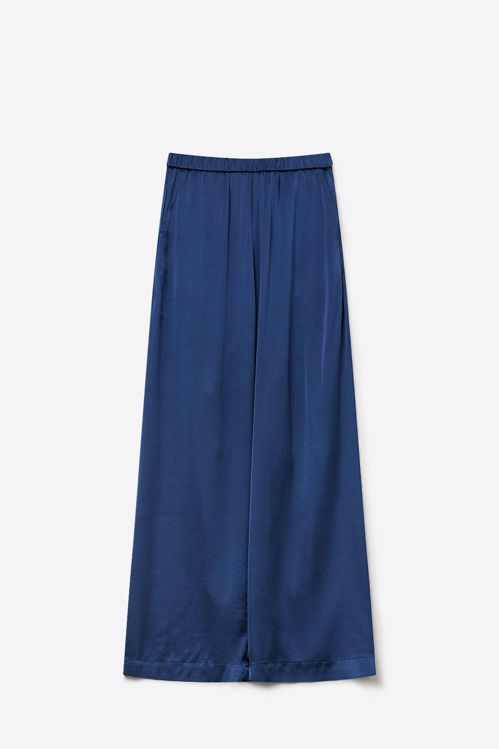 Pantalon large en satin léger bleu marine avec taille élastique