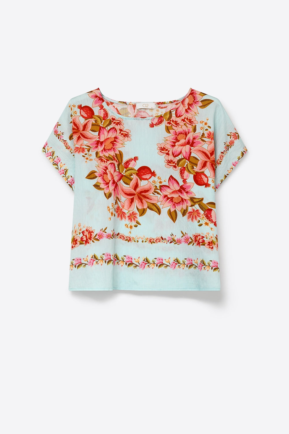 Top court carré léger en maille à imprimé floral bleu clair