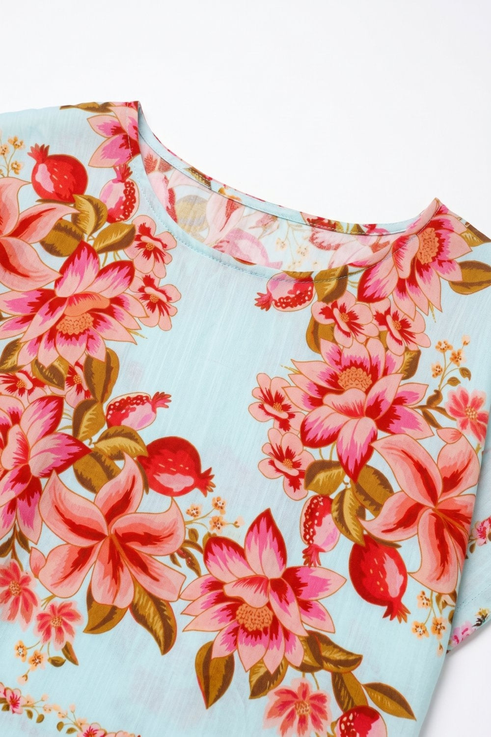 Top court carré léger en maille à imprimé floral bleu clair