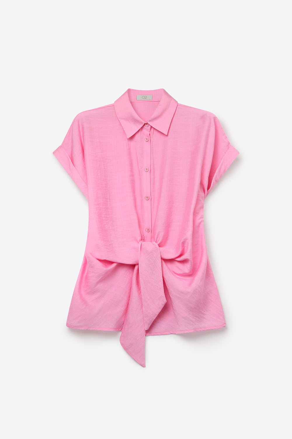 Chemise légère en tissu rose à manches courtes avec nœud à l'avant