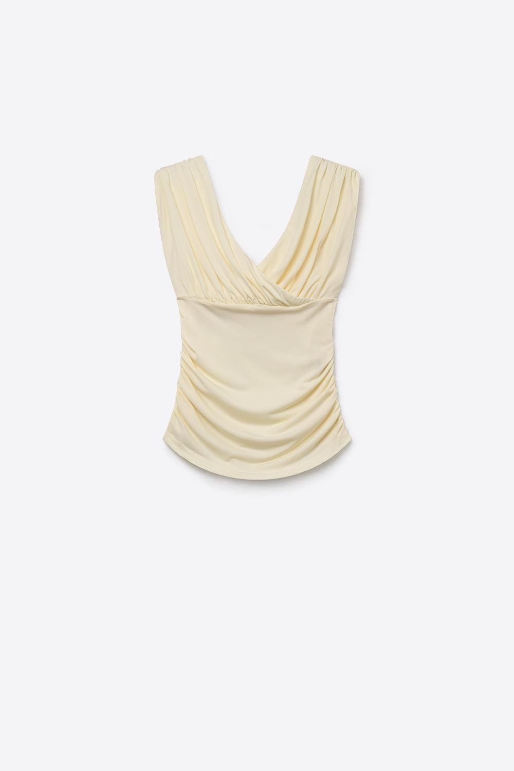 Haut sans manches en tissu extensible crème avec devant drapé froncé