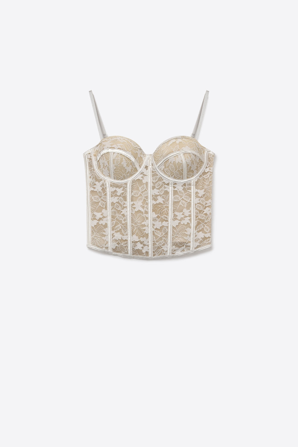 Body Bustier Ajusté en Dentelle Florale Blanche avec Corset Baleiné