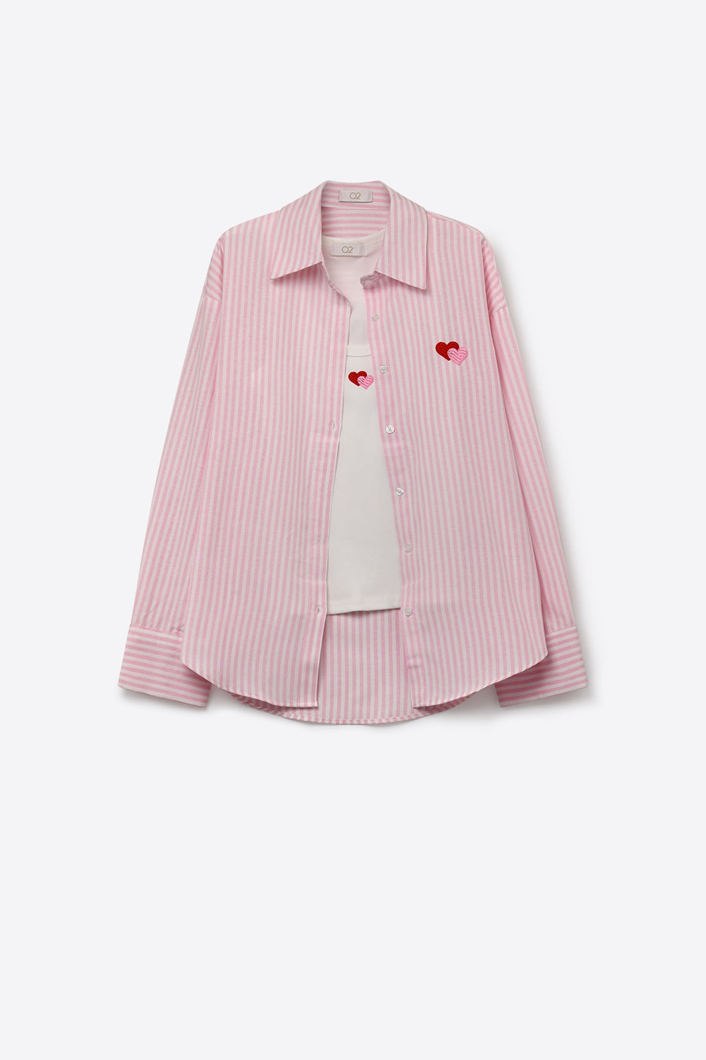 Ensemble de t-shirt et chemise en coton à rayures roses avec cœur brodé 2 pièces