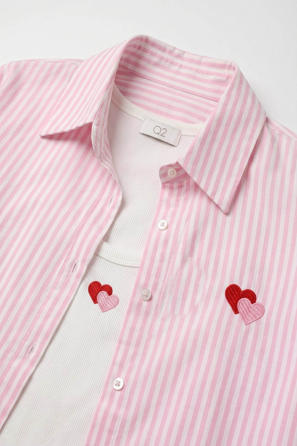 Ensemble de t-shirt et chemise en coton à rayures roses avec cœur brodé 2 pièces