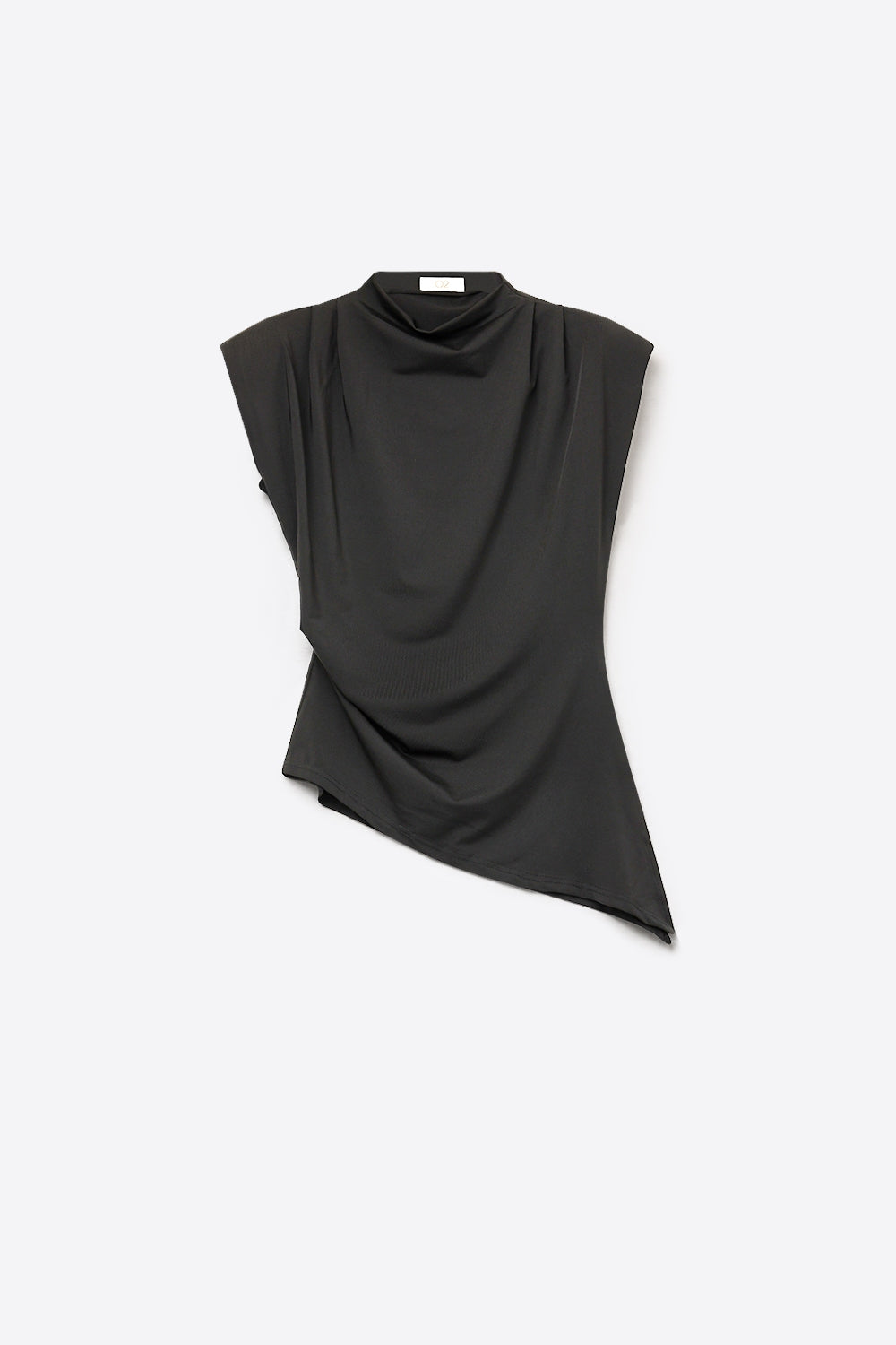 Top sans manches noir léger en tissu tissé avec encolure bénitier et ourlet asymétrique