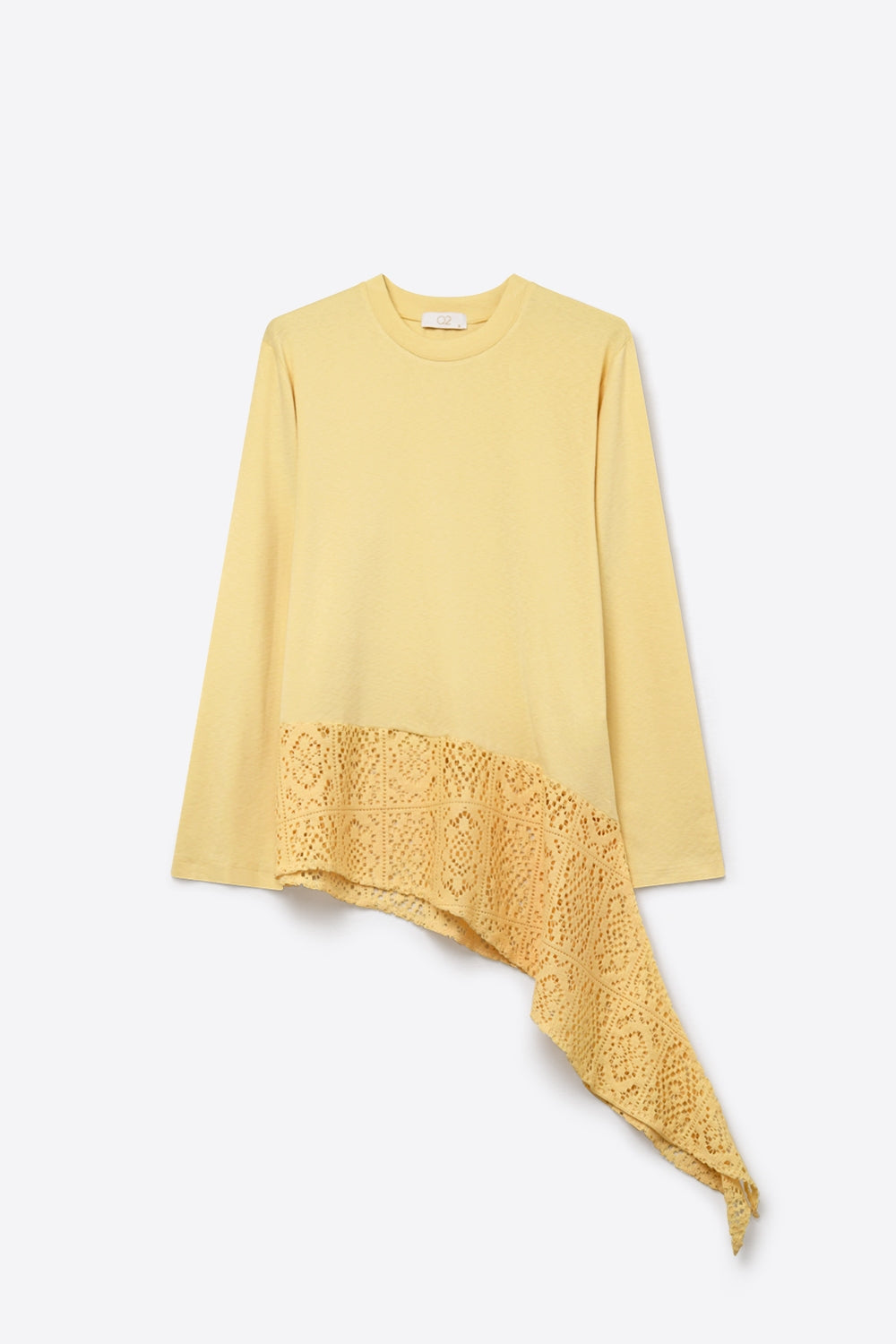 Top avec insertion en crochet et ourlet asymétrique en jaune