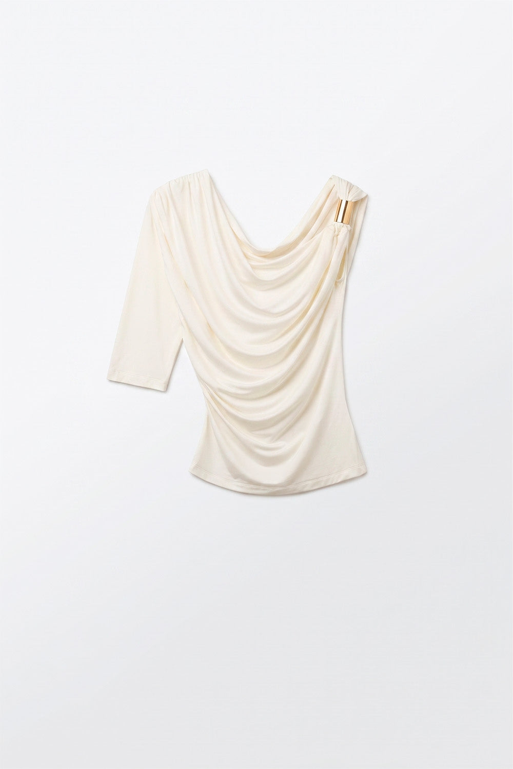 Top crème à une manche en viscose élastique avec détail accent doré