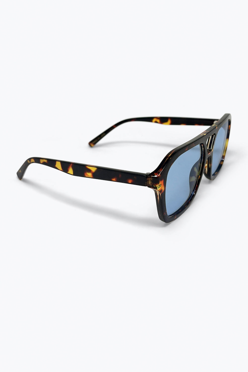 Lunettes de soleil aviateur marron écaille avec verres bleus