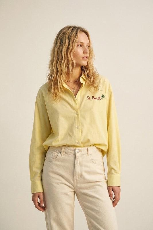 Chemise jaune à rayures avec détails brodés St Barth