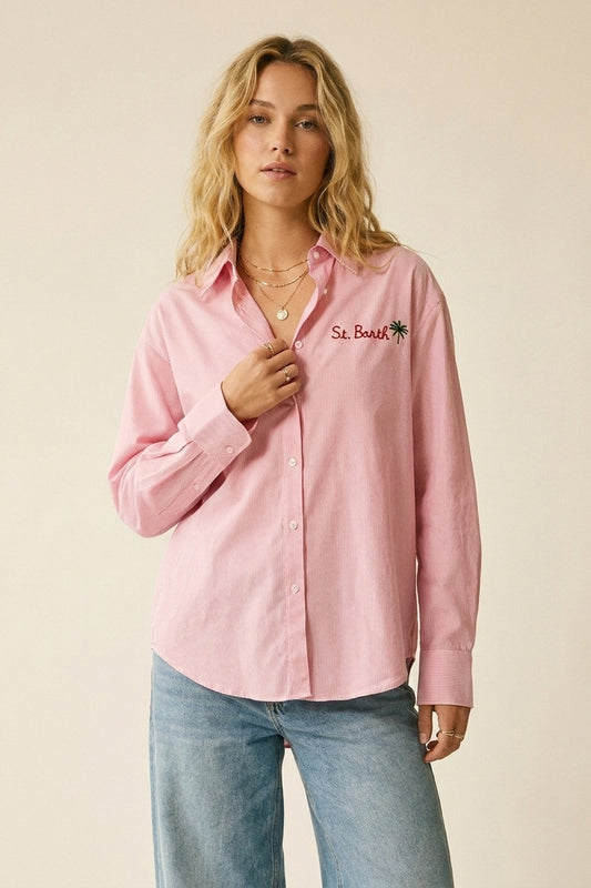 Chemise rose à rayures avec détails brodés St Barth