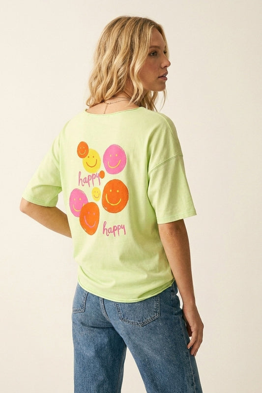 Sweat-shirt graphique à sourire coupe décontractée vert clair
