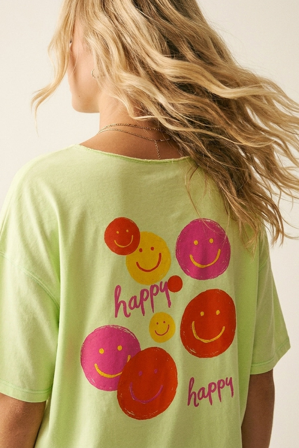 Sweat-shirt graphique à sourire coupe décontractée vert clair