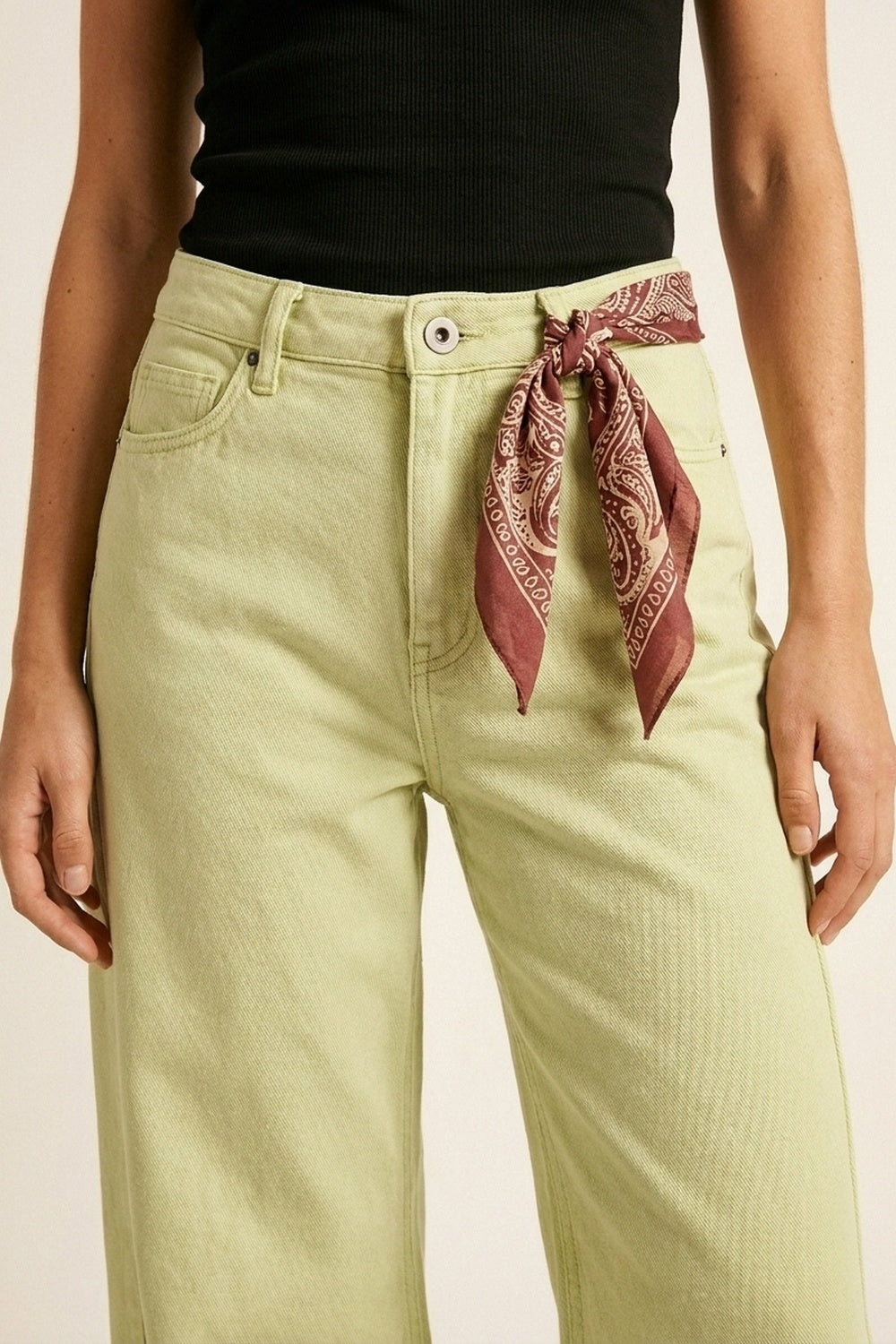 Pantalon en sergé de coton élastique à jambes extra larges en vert menthe