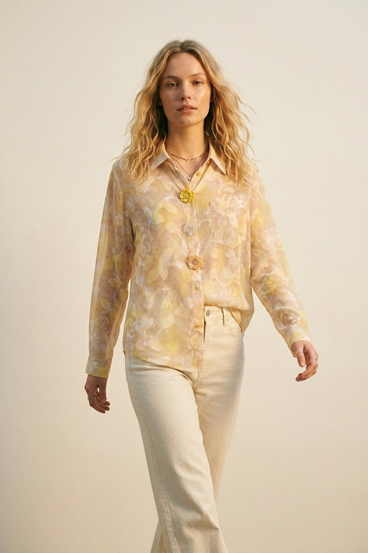 Chemise à manches longues à motif floral avec boutons