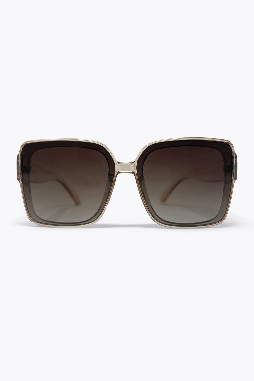 Lunettes de soleil carrées oversize à monture transparente marron et verres dégradés