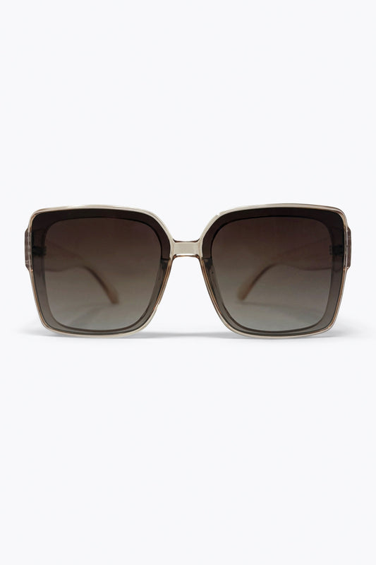 Lunettes de soleil carrées oversize à monture transparente marron et verres dégradés