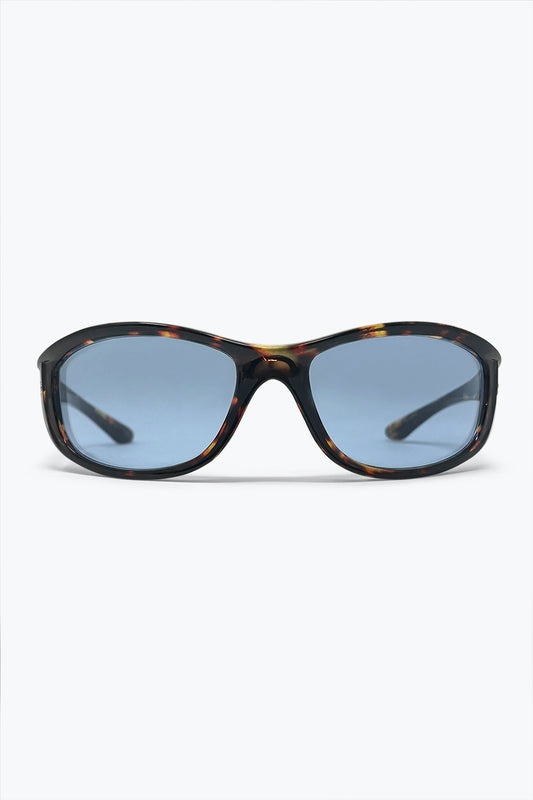 Monture Écaille de Tortue Multicolore Lunettes de Soleil Ovales à Verres Bleu Teinté