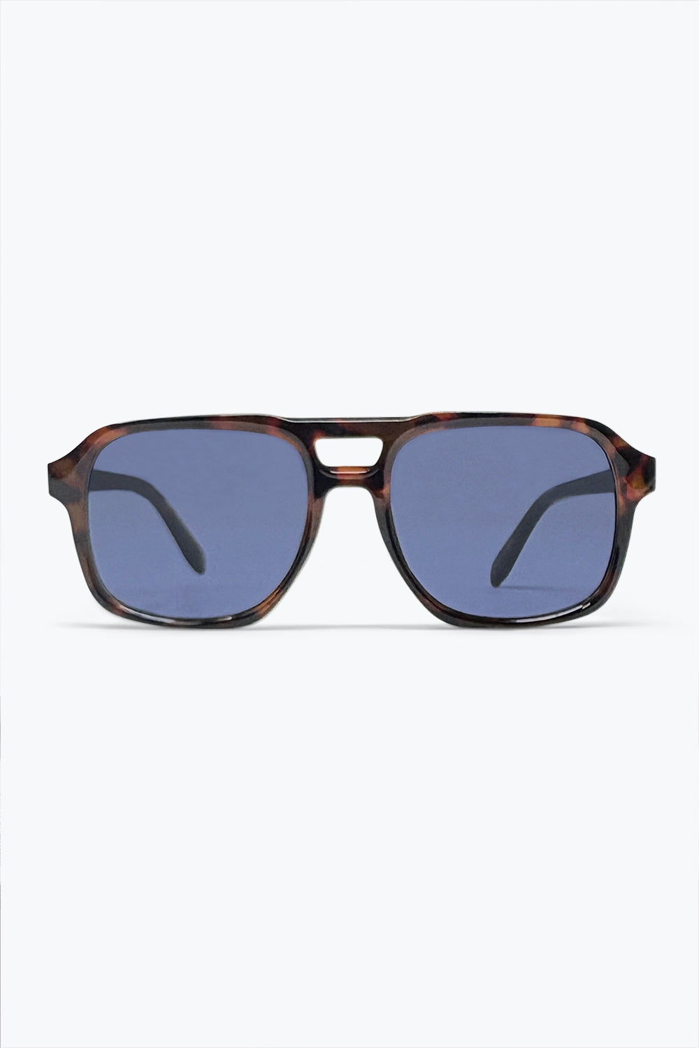 Lunettes de soleil carrées à monture écaille de tortue marron et verres bleus